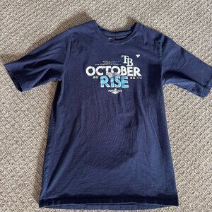 YXL Navy Cotton Tampa Bay Rays 2022 October Rise Shirt